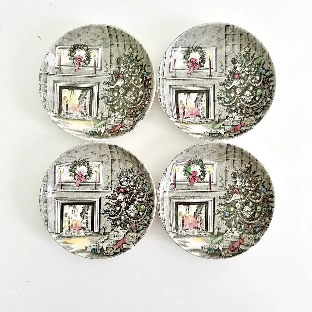 JOHNSON BROS IRONSTONE CHRISTMAS COASTER PLATES SET OF 4